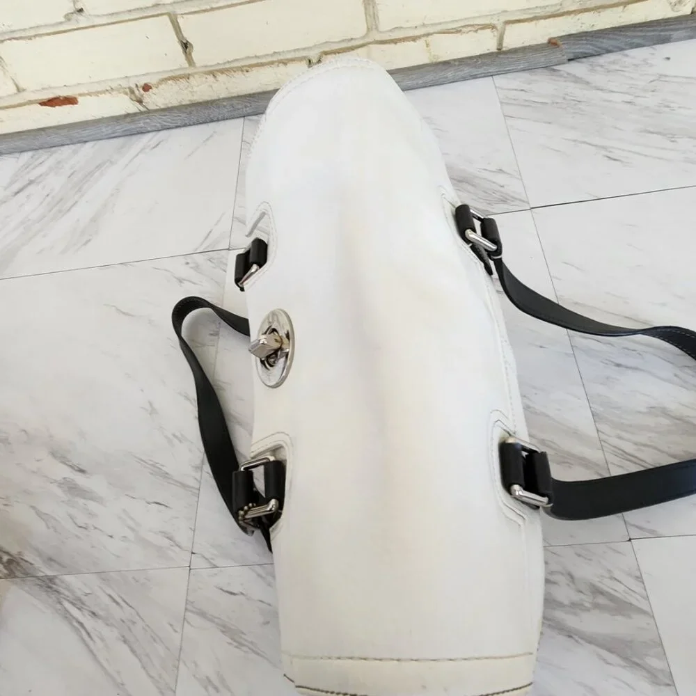 Rare Vintage Coach Hamilton White Pebbled Leather Satchel Tote Bag Purse - Picture 6 of 13